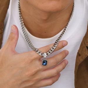 Cuban (Blue Stone) Stainless Necklace