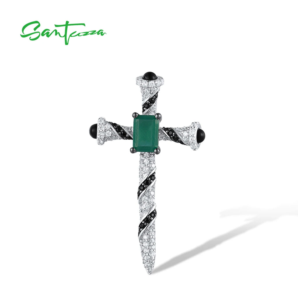 Sterling (Chalcedony Crystal) Cross Pendant