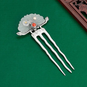 Jade Flower (S925 Sterling) Hair Stick Comb