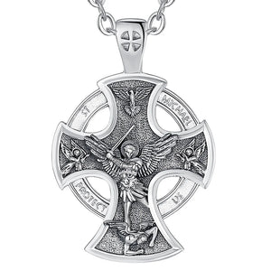 Saint Michael Cross (925 Sterling Silver) Necklace