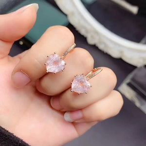 Rose Quartz Heart-shaped Earrings (S925 Sterling Silver)