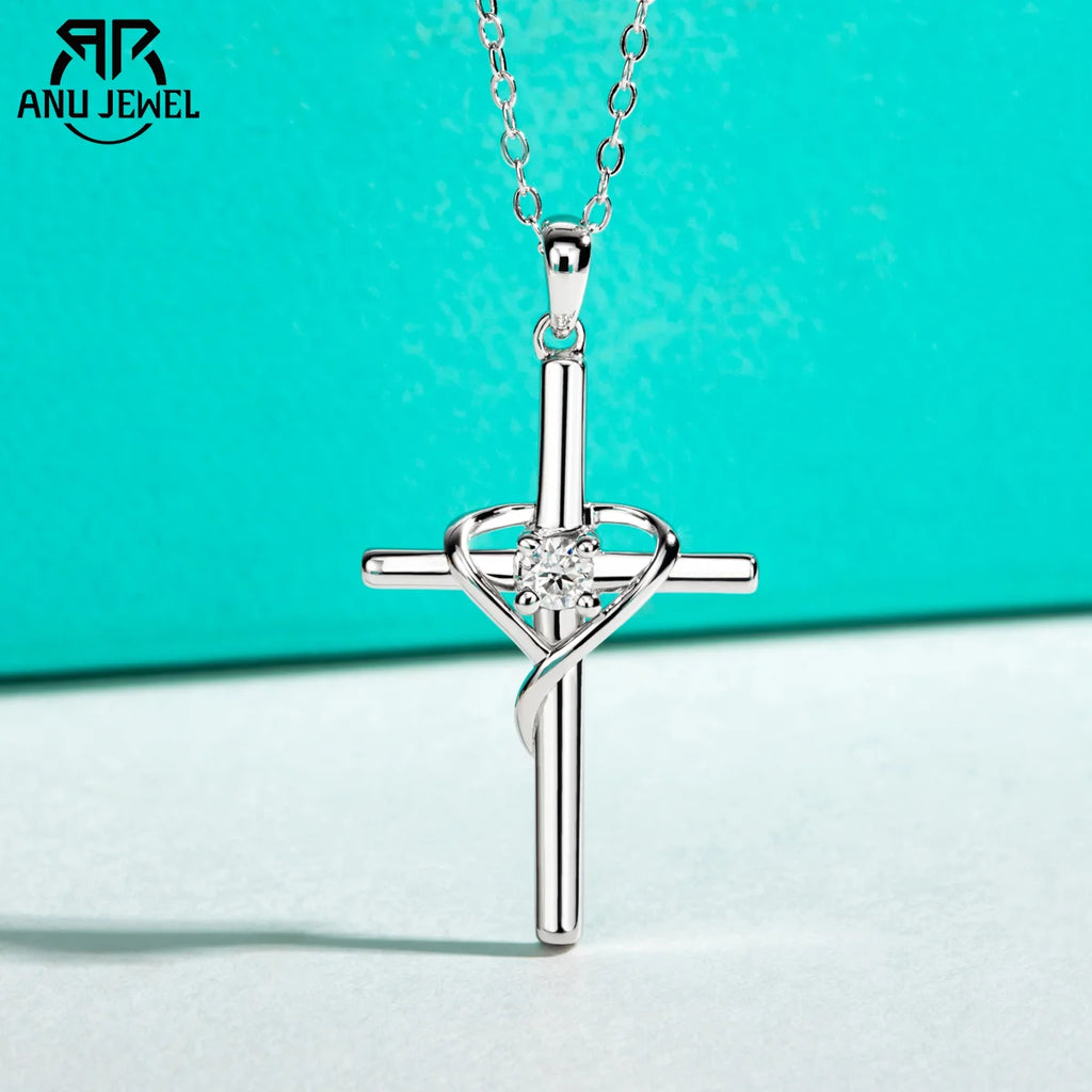 Diamond Heart Cross (Sterling/Moissanite)