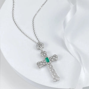 Emerald (925 Sterling) Diamond Cross Necklace