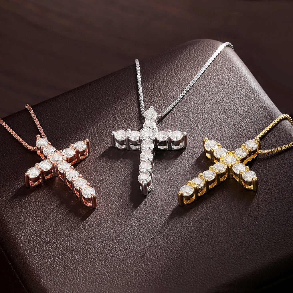 Moissanite Cross Necklace (s925 Silver 18k White Gold)