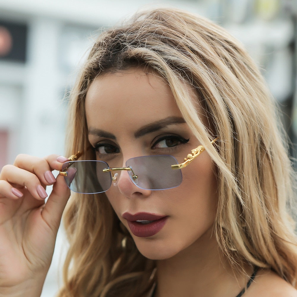 Leopard Frame - Rimless Rectangle Sunglasses