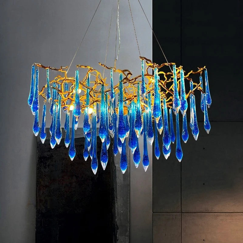 Classic Blue/Gold Lustre Chandelier