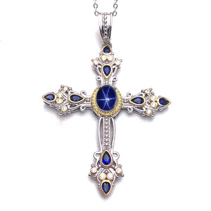 Cross Sapphire (925 Sterling Silver) Necklace