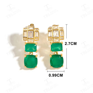 Retro Green Agate 925 Earrings