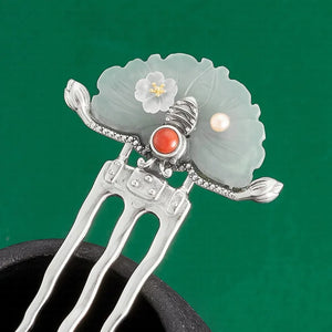 Jade Flower (S925 Sterling) Hair Stick Comb