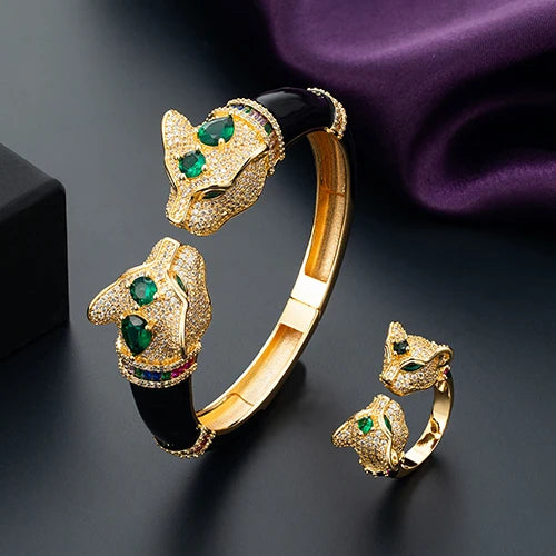 Bridal Leopard Bracelet & Ring Set