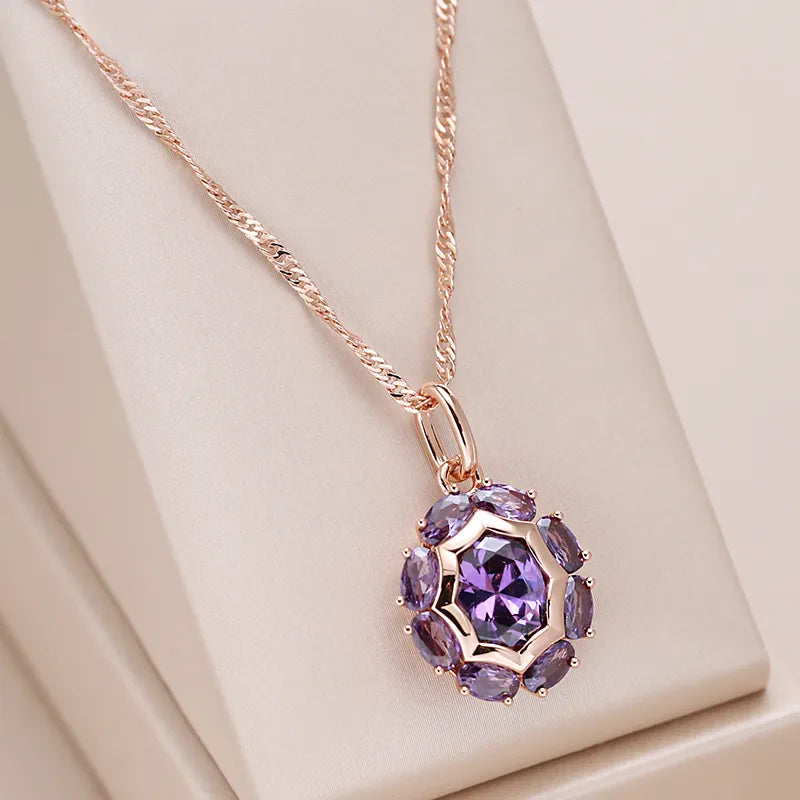 Purple Sparkle - Rose Gold Necklace