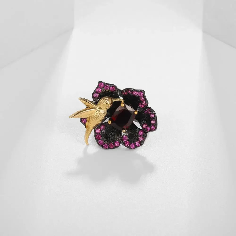 Handmade Flower Garnet Amethyst (925 Sterling) Rings (USA)