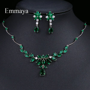 Gem Necklace/Earrings Set - Vibrant Green