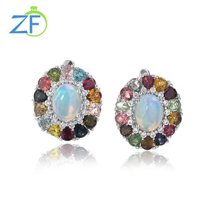 Opal Flower - Sterling Earrings