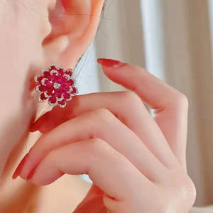 Ruby Gemstone Flower Earrings
