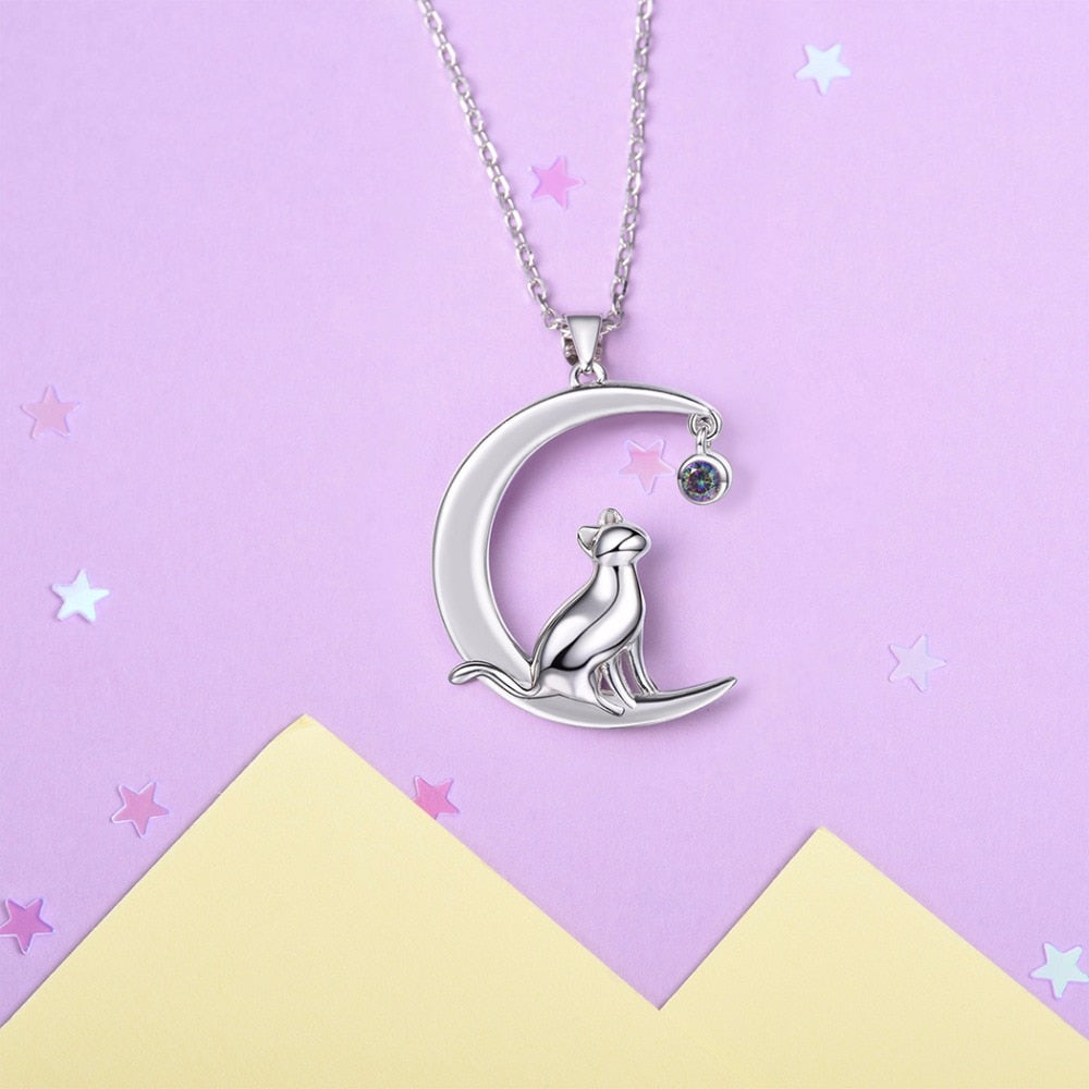 Cat Moon - Necklace (925 Sterling Silver)